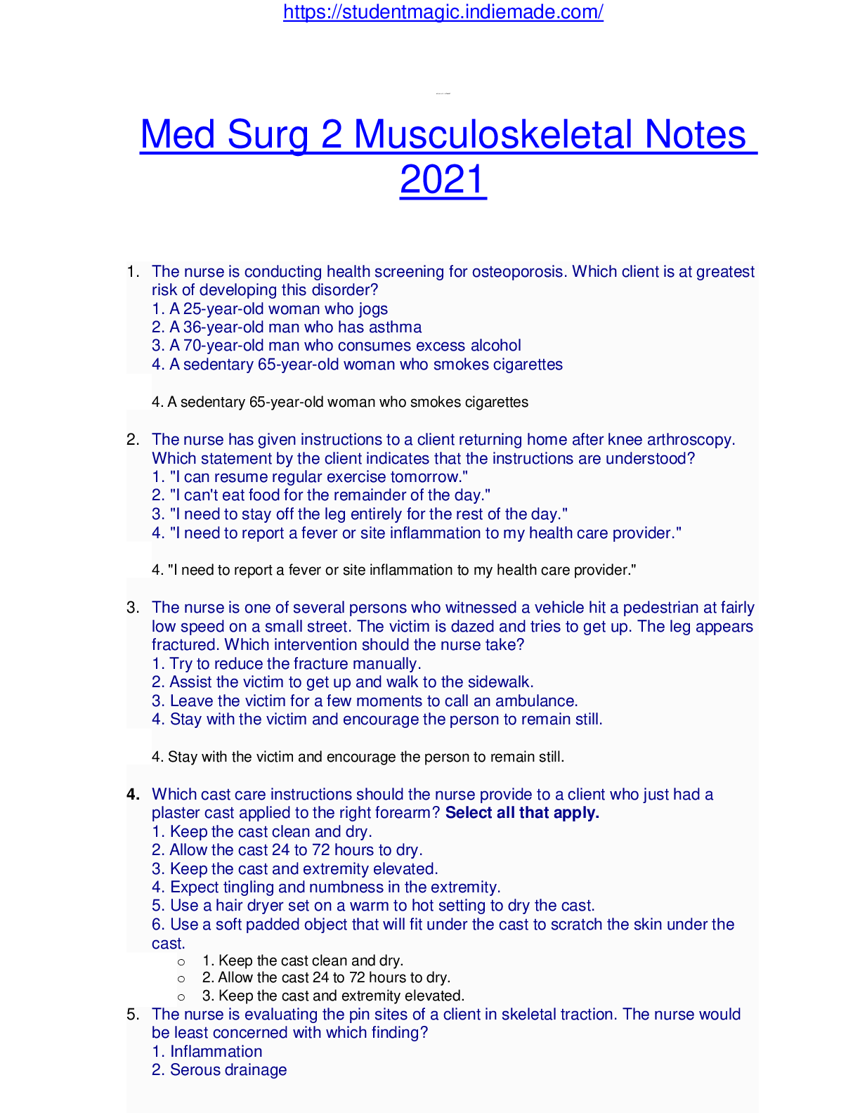 Preview of Med Surg 2 Musculoskeletal Notes 2021
